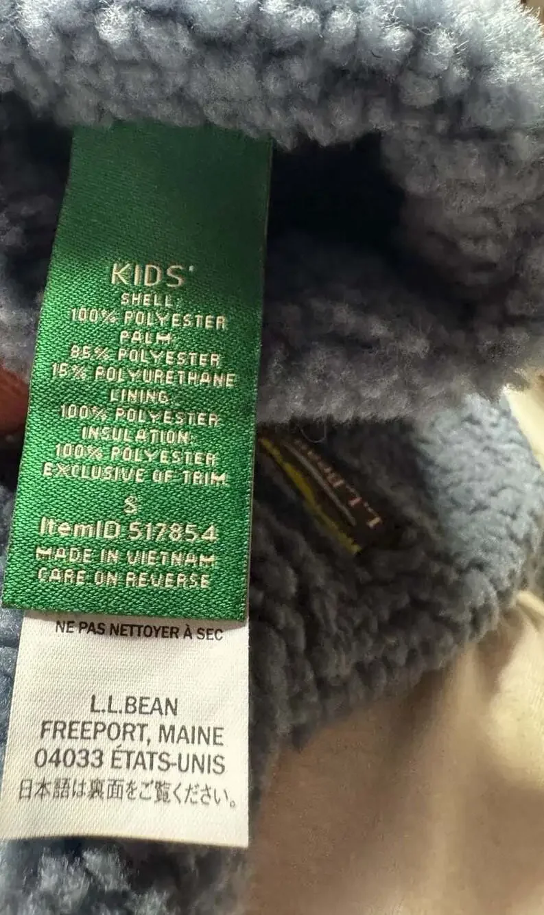 L.L. Bean Kids Mountain Pile Fleece Sherpa Mittens Blue Size S